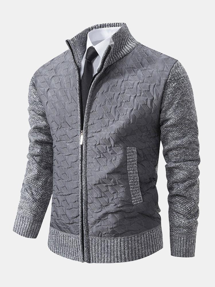 Quilted Jacquard Zip Up Sweater