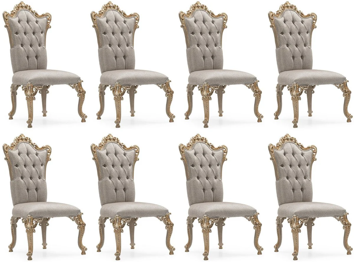 Casa Padrino conjunto de 8 sillas de comedor barrocos de lujo plata / gris / oro - Sillas de cocina de estilo barroco magn¨ªficos - Muebles de comedor barrocos - Muebles barroco