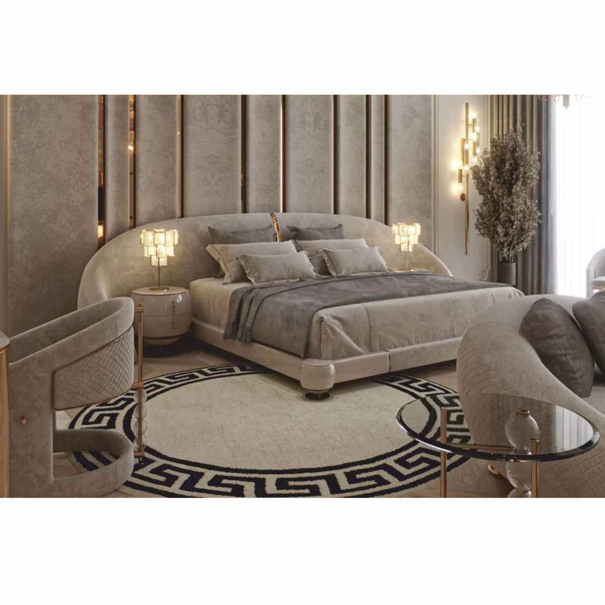 Casa Padrino cama doble de lujo gris / oro - Muebles para hoteles y dormitorios