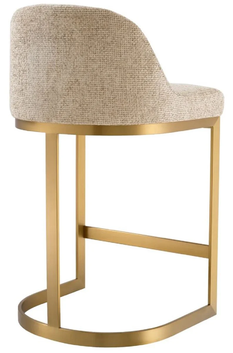 Casa Padrino silla de bar de lujo arena / lat¨®n 53 x 48 x A. 91 cm - Taburete de bar tapizado de acero inoxidable - Muebles de bar - Muebles de lujo - Calidad de lujo