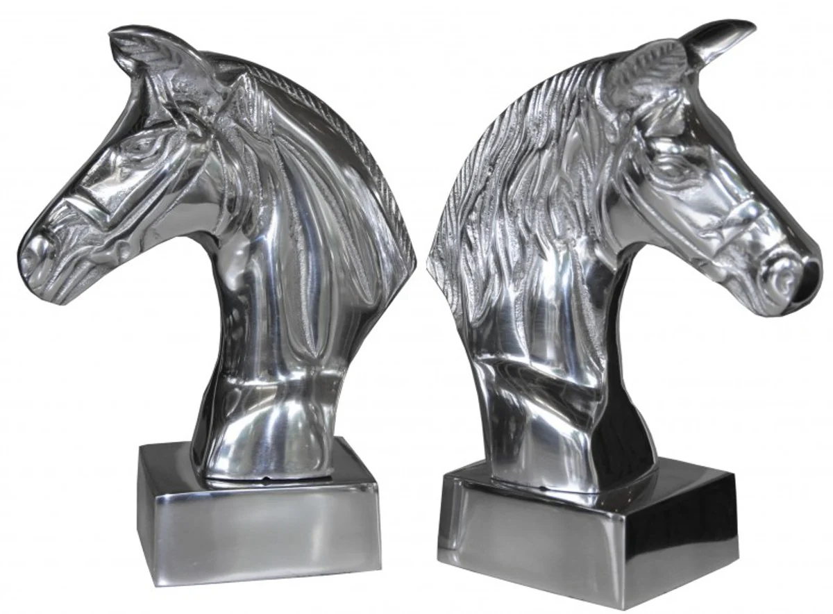 Casa Padrino luxury bookends horse aluminum heads on base - Bookend - Book End Horsehead Horsehead