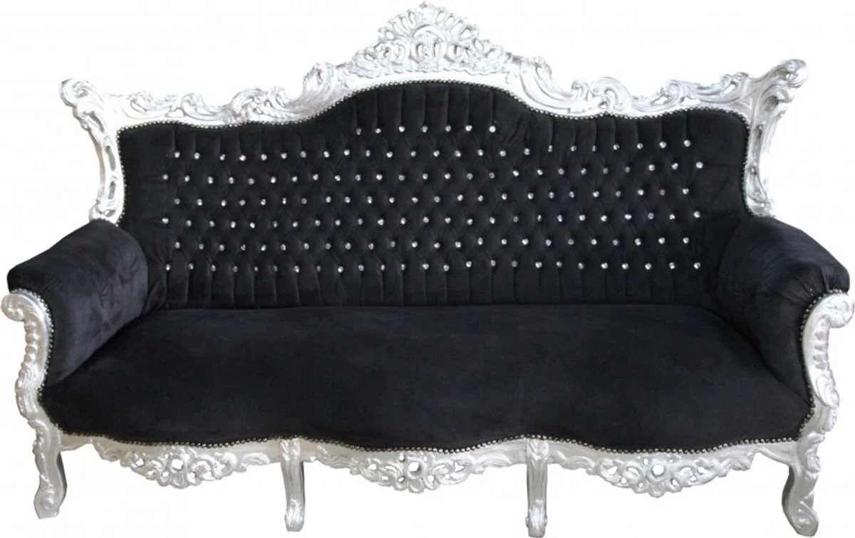 Casa Padrino Baroque sofa Master Black / Silver Bling Bling diamante - Furniture Couch Lounge