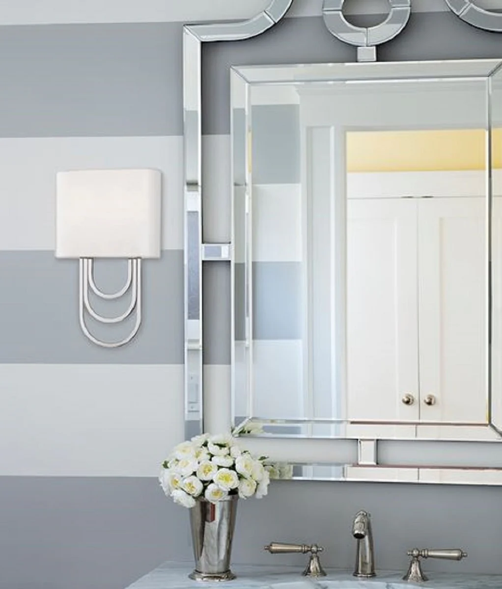 Casa Padrino lámpara de pared de lujo plata / blanco 20,3 x 9,5 x H. 34,3 cm - Lámpara de Pared de Diseño con Pantalla