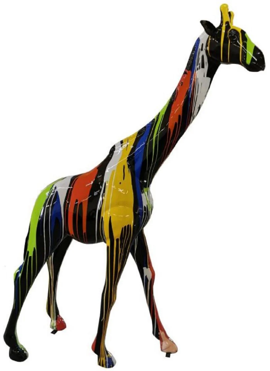 Casa Padrino escultura decorativa de lujo jirafa negro / multicolor A. 240 cm - Escultura de jardín enorme - Escultura de tamaño natural - Escultura decorativa XXL - Figura decorativa XXL