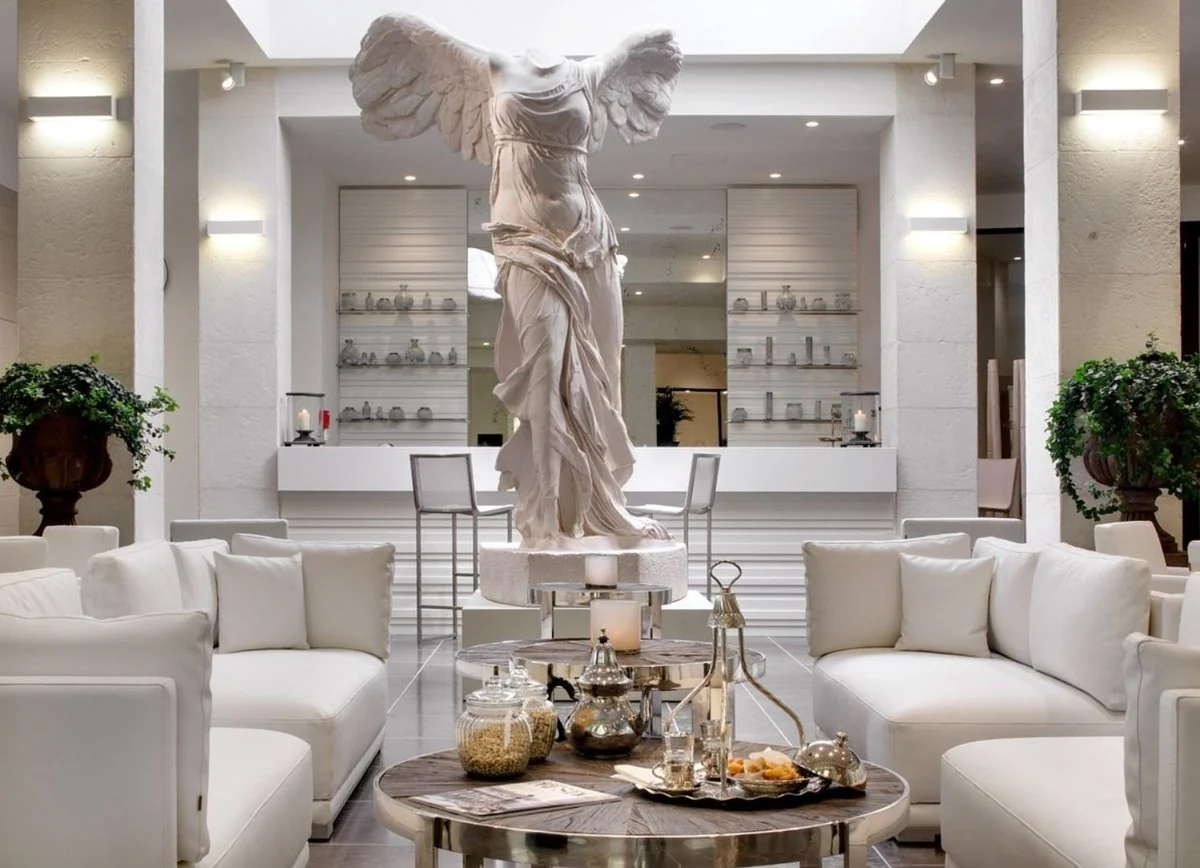 Casa Padrino escultura Art Nouveau de lujo gris 106 x 98 x A. 320 cm - Estatua de cerámica hecha a mano - Figura decoración jardín - Decoración de hotel - Accesorios de Decoración Barroco y Art Nouveau