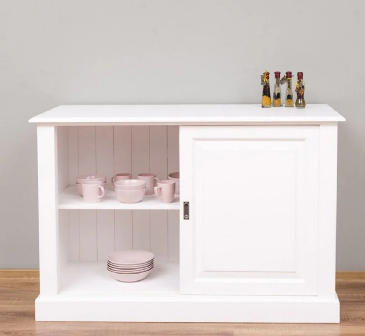 Casa Padrino aparador de estilo campestre blanco 135 x 55 x A. 100 cm - Armario de madera maciza con 2 puertas correderas - Muebles de Estilo Campestre