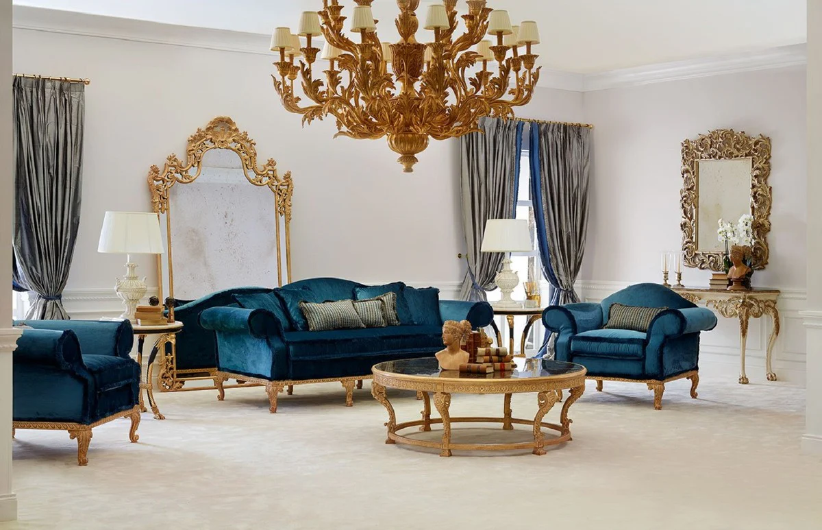 Casa Padrino mesa de centro barroco de lujo con tapa de m¨¢rmol natural / negro - Mesa de sal¨®n redonda de estilo barroco - Muebles Barrocos - Calidad de lujo - Hecho en Italia