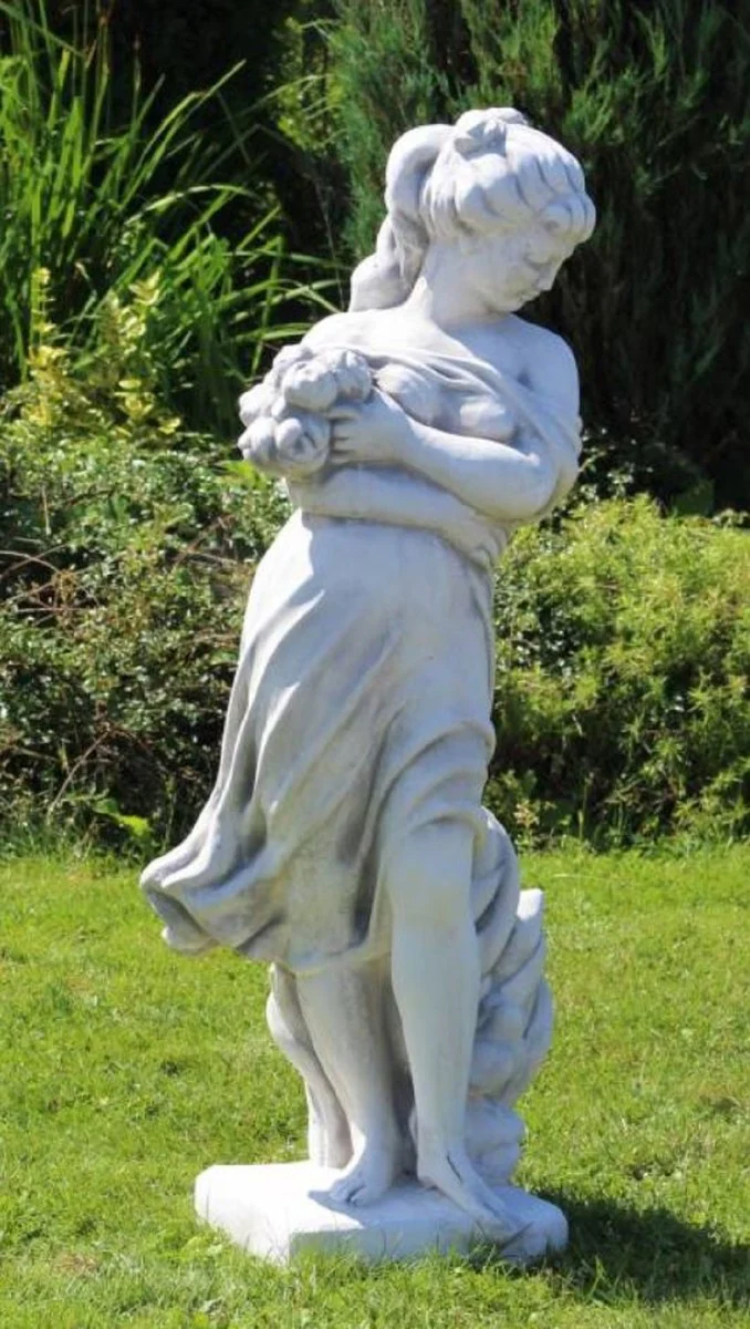 Casa Padrino Escultura de Decoraci¨®n de Jard¨ªn Art Nouveau Se?ora con Ramo de Flores Gris 31 x 31 x H. 122 cm - Elegante Figura de Jard¨ªn - Accesorios Decoraci¨®n de Jard¨ªn Barrocos y Art Nouveau