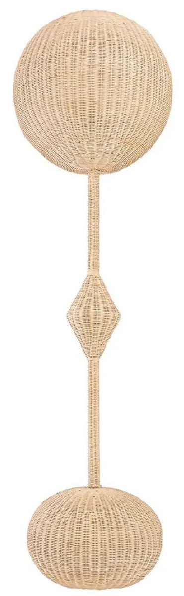 Casa Padrino lámpara de pie de diseño de lujo natural Ø 60 x A. 225 cm - Lámpara de pie redonda de ratán - Lámpara de pie de salón - Luces de lujo - Lámparas de pie de lujo