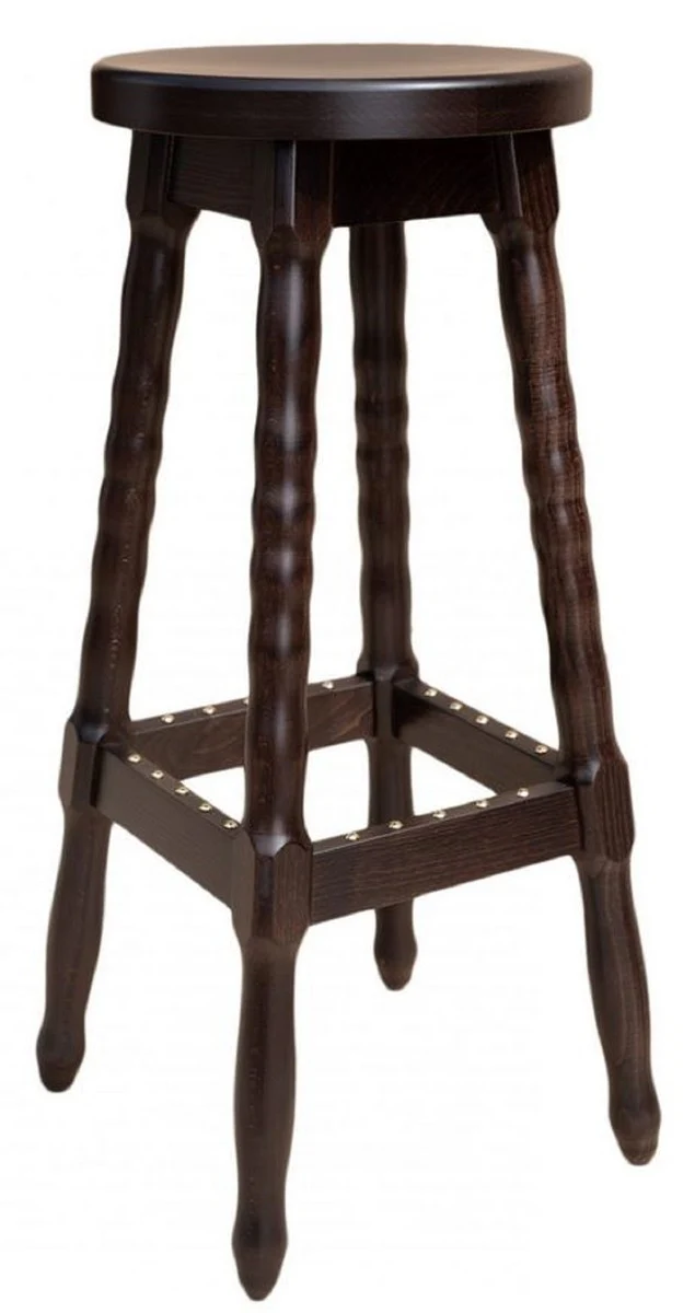 Casa Padrino taburete de bar Art Nouveau marr¨®n oscuro A. 80 cm - Silla alta redonda de madera maciza