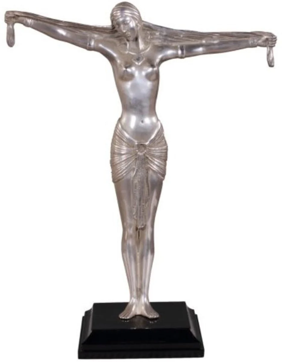 Casa Padrino figura de bronce de lujo dama plata / marrón 41 x 19 x H. 53 cm - Deco Figura sobre Base de Madera