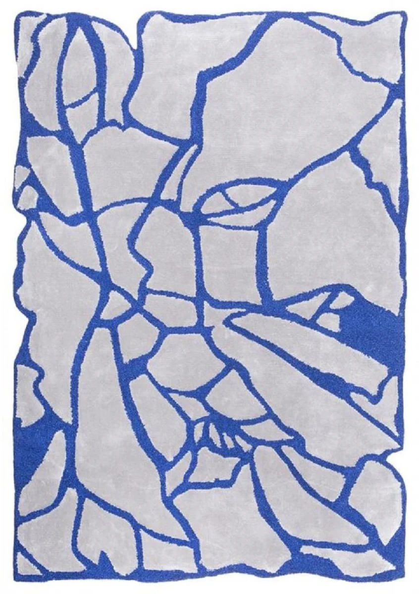 Casa Padrino alfombra de lujo gris / azul 160 x 230 cm - Alfombra rectangular para salón - Alfombra moderna para dormitorio - Interior de lujo - Calidad de lujo