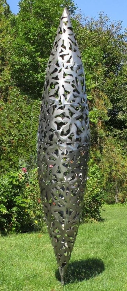 Casa Padrino escultura de jardín de diseñador de acero inoxidable cono plata Ø 40 x A. 200 cm - Figura de Jardín Hecha a Mano - Decoración de Jardín de Lujo