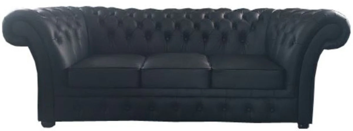 Casa Padrino sof¨¢ 3 plazas de cuero aut¨¦ntico negro 210 x 90 x H. 80 cm - Muebles Chesterfield