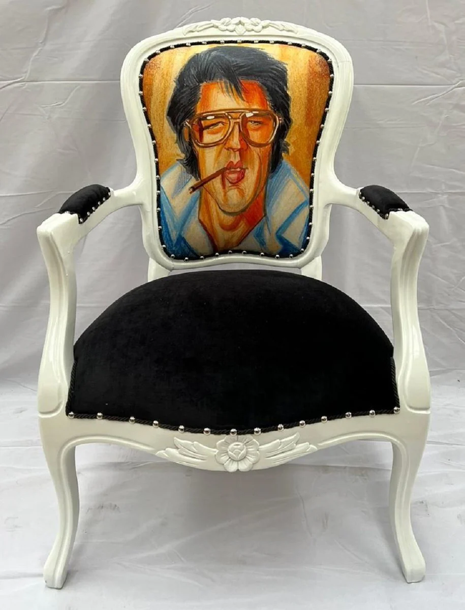 Casa Padrino silla de salón barroco de lujo negro / multicolor / blanco - Silla de estilo barroco hecha a mano - Muebles de lujo en estilo barroco - Muebles barrocos - Noble y magnífico