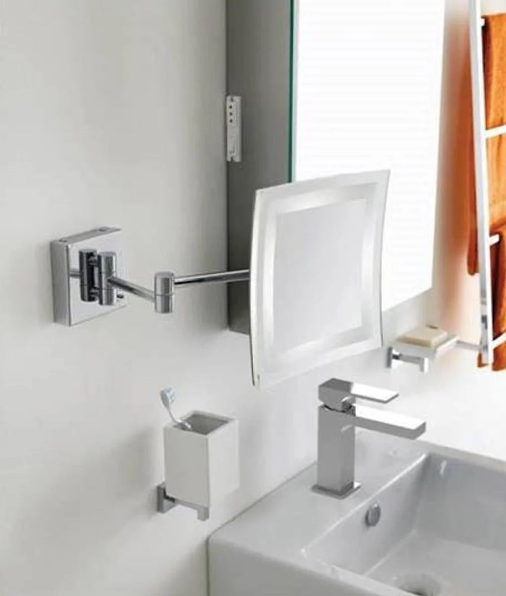 Casa Padrino espejo cosmético LED de lujo plata 22 x 39 x A. 22 cm - Espejo de tocador de pared ajustable - Espejo de maquillaje de baño cromado - Accesorios de baño de lujo
