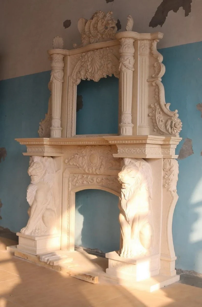 Casa Padrino marco de chimenea de m¨¢rmol barroco de lujo beige 260 x A. 350 cm