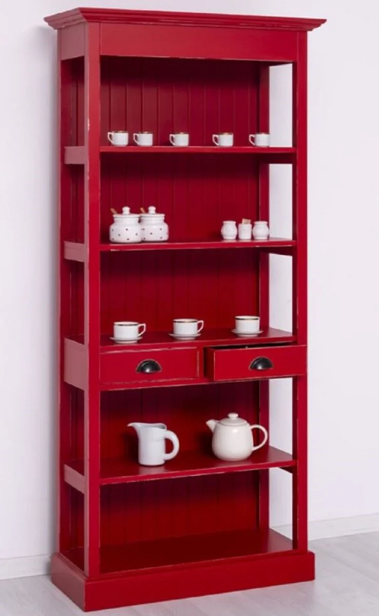Casa Padrino armario de estilo campestre shabby chic rojo antiguo 91 x 39 x A. 197 cm - Armario de comedor de estilo campestre - Muebles de madera maciza - Muebles de estilo campestre shabby chic