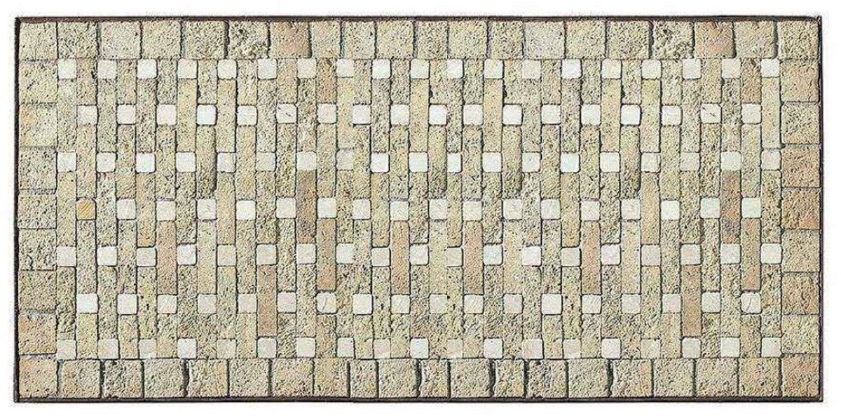 Casa Padrino mesa de comedor barroco de lujo beige / gris / latón - Mesa de jardín de hierro forjado con tablero de mosaico de piedra natural - Muebles de Sala de Estar Jardín Patio