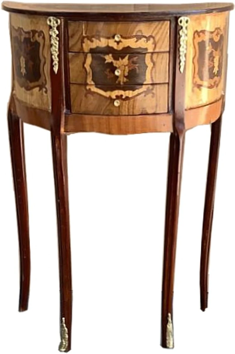 Casa Padrino, c¨®moda barroca con 3 cajones, con incrustaciones de color marr¨®n, estilo antiguo, consola de mesa de noche