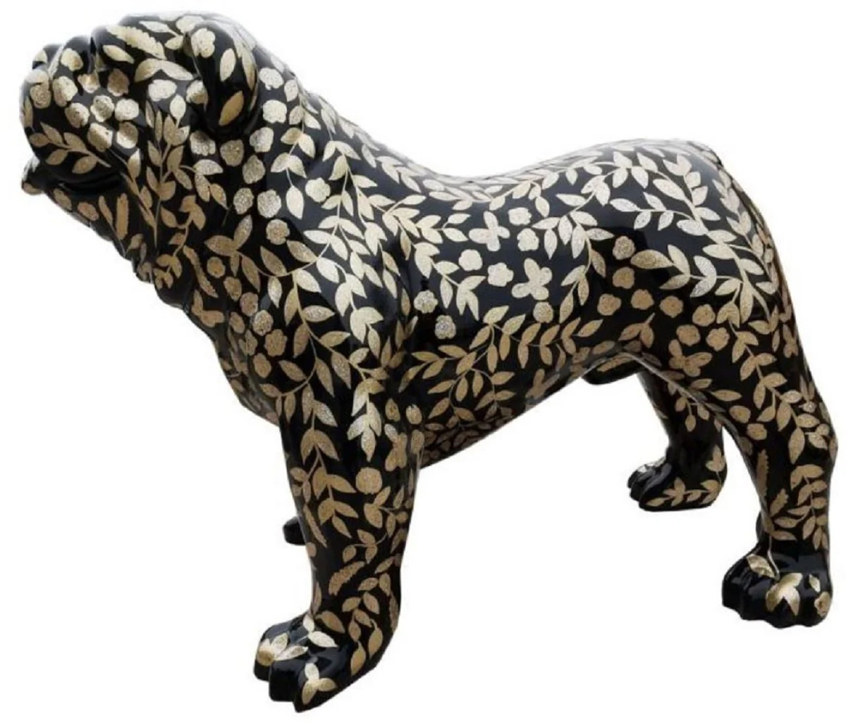 Casa Padrino figura decorativa de diseño perro buldog con óptica purpurina negro / oro 90 x A. 74 cm - Escultura decorativa resistente a la intemperie - Decoración de Sala de Estar