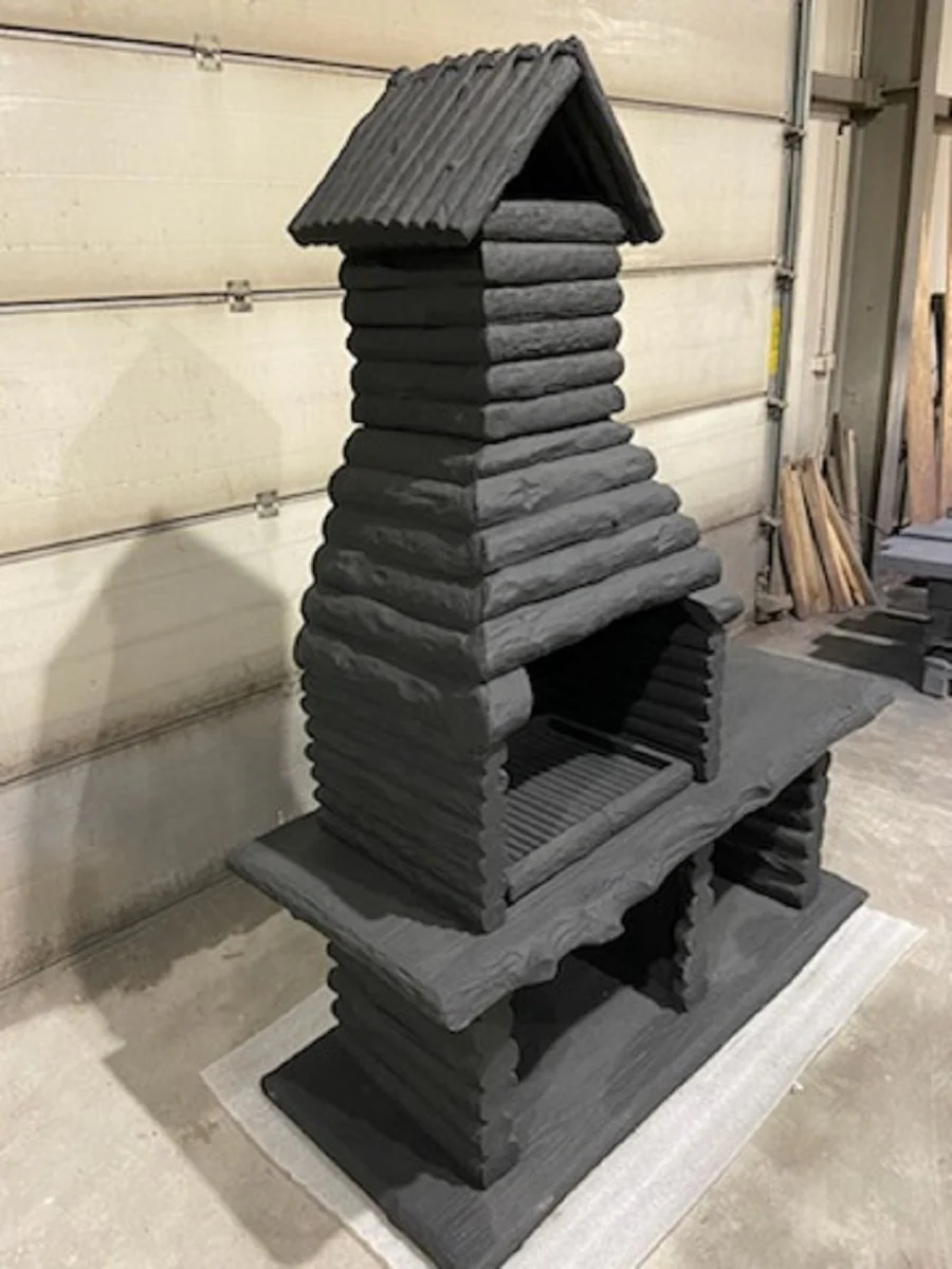 Casa Padrino barbacoa de jard¨ªn de lujo negro 162 x 70 x A. 205 cm - Chimenea de hormig¨®n en aspecto de madera - Accesorios de jard¨ªn de lujo