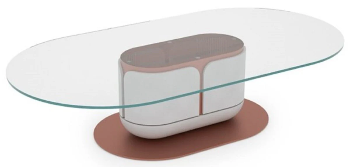 Casa Padrino mesa de centro de lujo blanco / cobre 150 x 80 x A. 40 cm - Mesa de sal¨®n con tapa de vidrio - Muebles de sal¨®n - Muebles de hotel - Muebles de lujo - Interiores de lujo