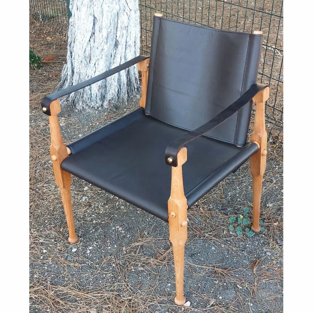 Casa Padrino silla directora de cuero de lujo con reposabrazos negro / natural - Muebles de cuero genuino