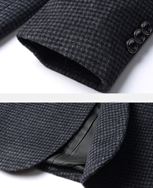 Business Plain Gingham Jacquard Lapel Collar Two Button Wool Blazer