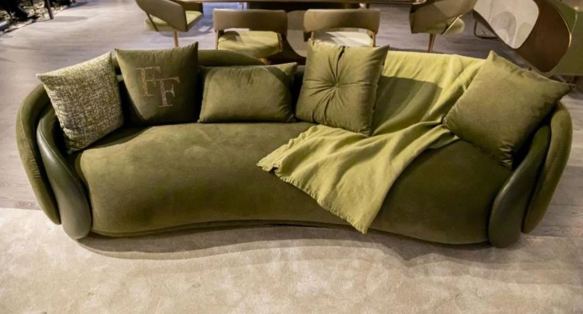 Casa Padrino sof¨¢ de lujo verde / verde oscuro 260 x 85 x A. 75 cm - Sof¨¢ de sal¨®n curvo - Sof¨¢ de hotel - Muebles de sal¨®n - Muebles de hotel - Muebles de lujo - Interiores de lujo