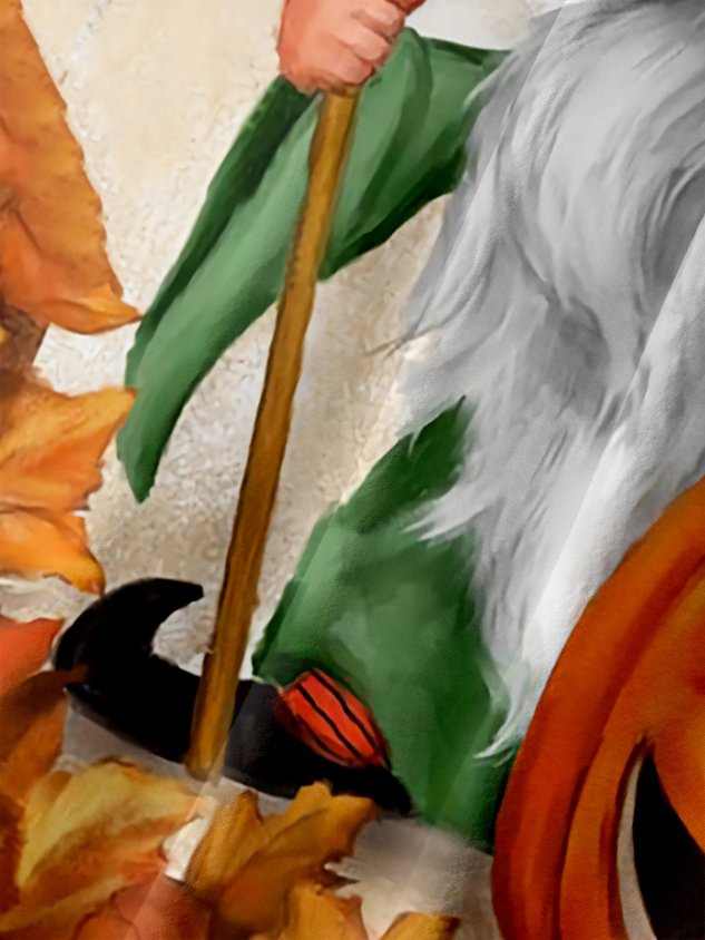 Halloween Gnomes and Cat Chest Pocket Short Sleeve Casual Shirt