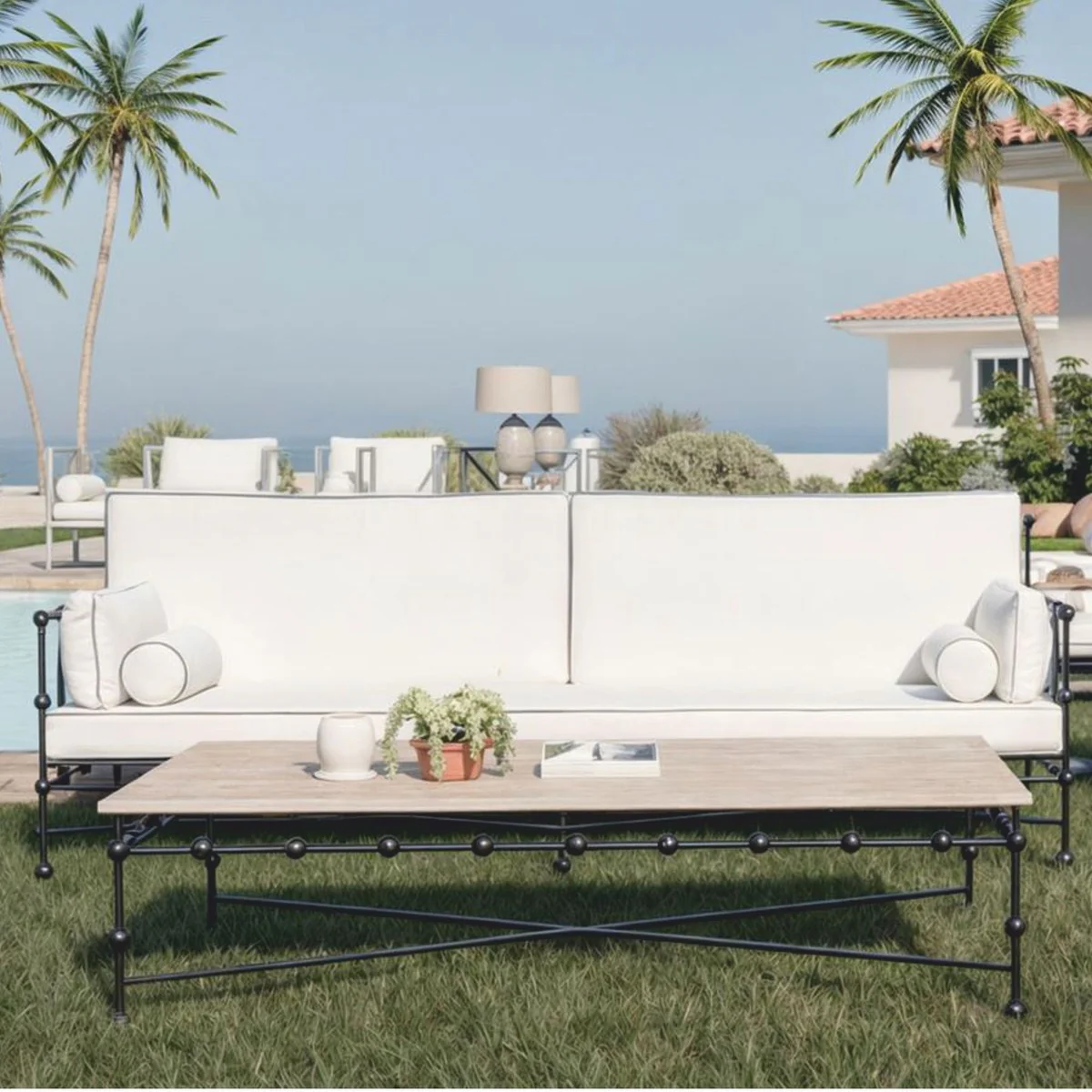 Casa Padrino sof¨¢ de lujo de hierro forjado negro / banco 245 cm - Sof¨¢ para hotel y jard¨ªn