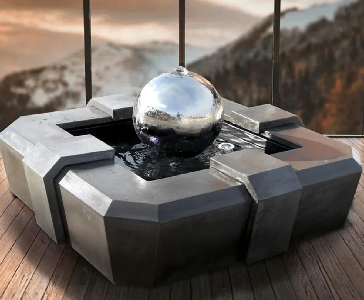 Casa Padrino fuente de lujo gris / plata 130 cm - Fuente de jard¨ªn con bola decorativa