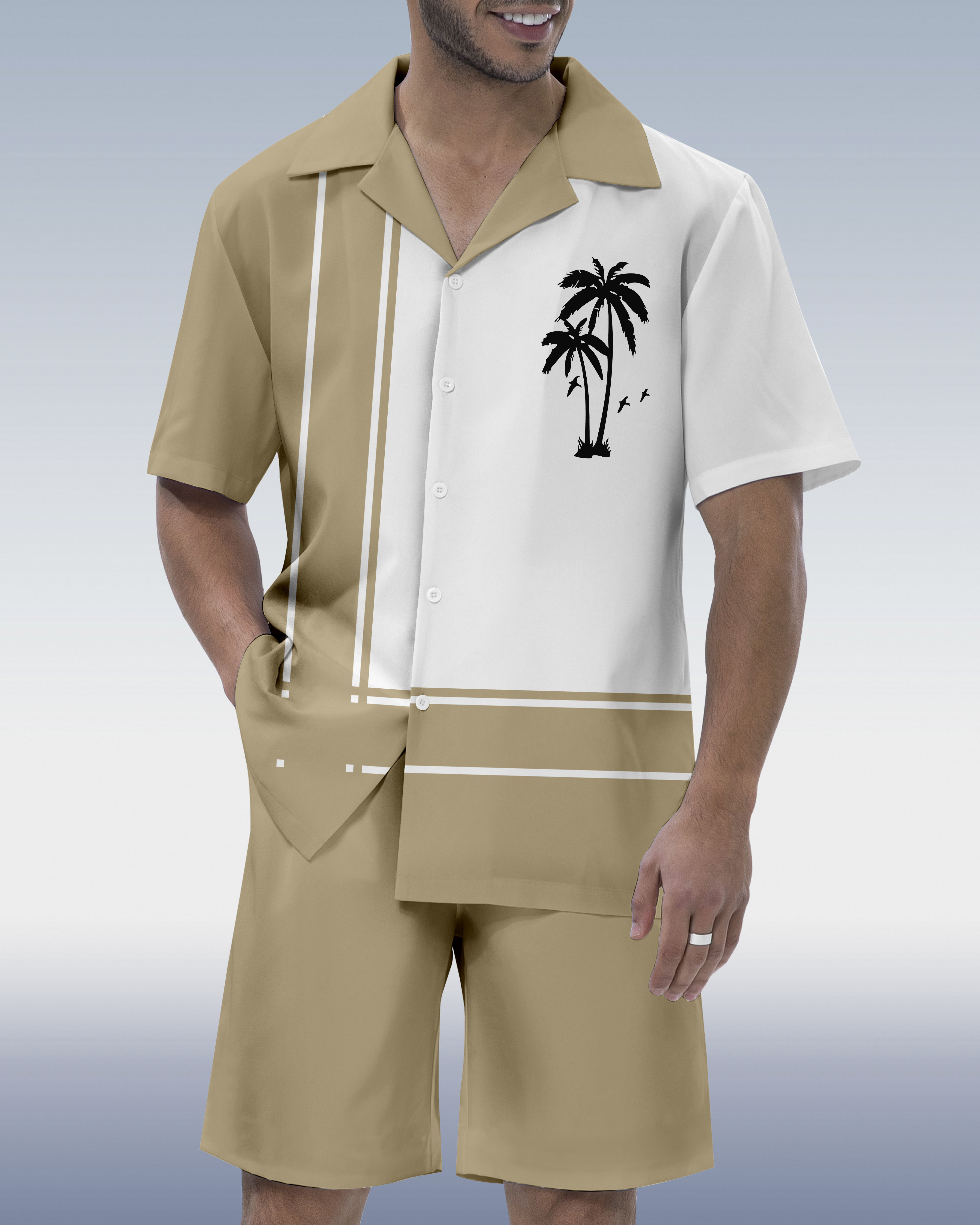 Men's Casual Vacation Hawaiian Cuban Collar Short Sleeve Shirt Set