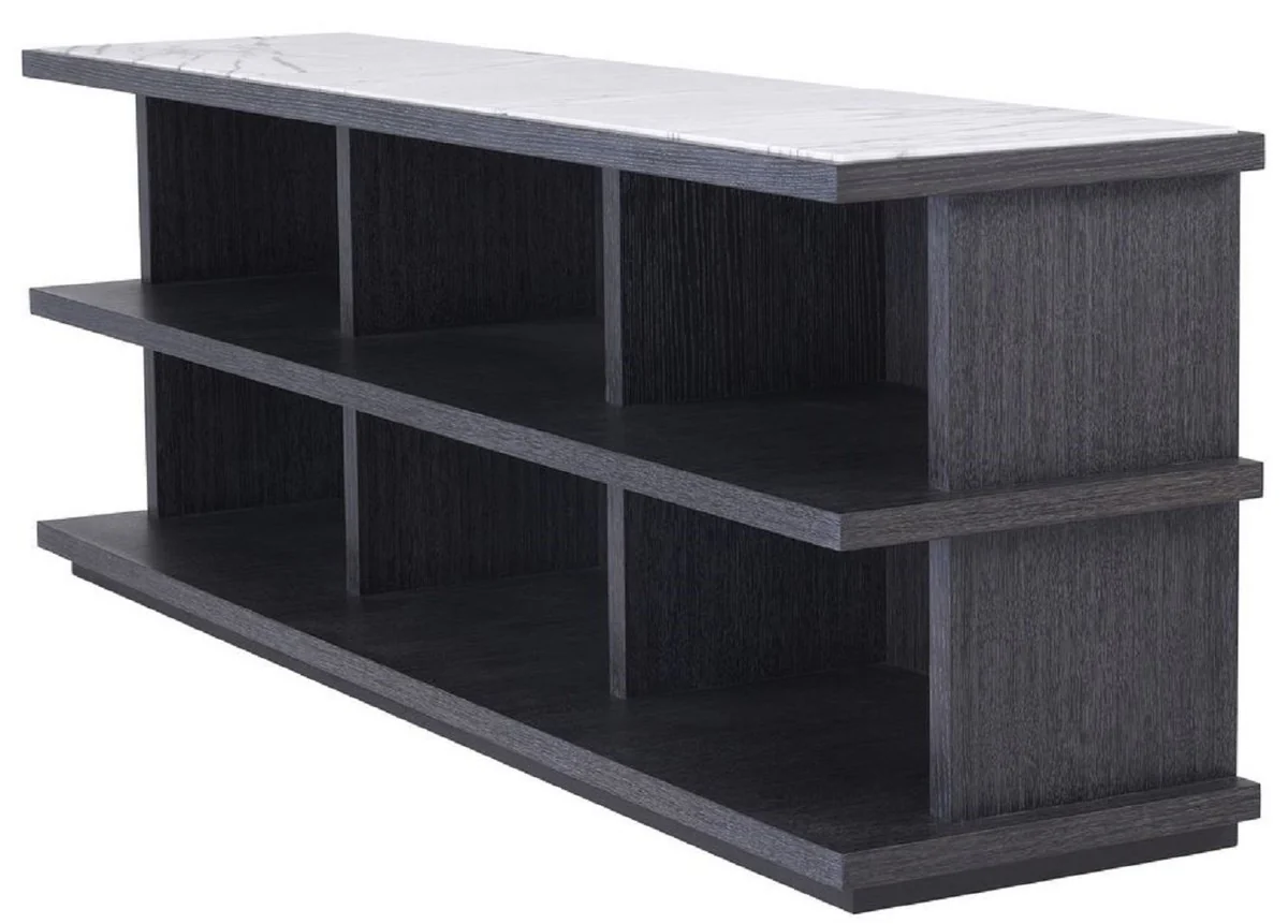 Casa Padrino armario de estanter¨ªa de lujo gris antracita / blanco / lila 220 x 55 x A. 80 cm - Noble armario de madera maciza con 3 estantes y encimeras de m¨¢rmol - Muebles de sal¨®n de lujo