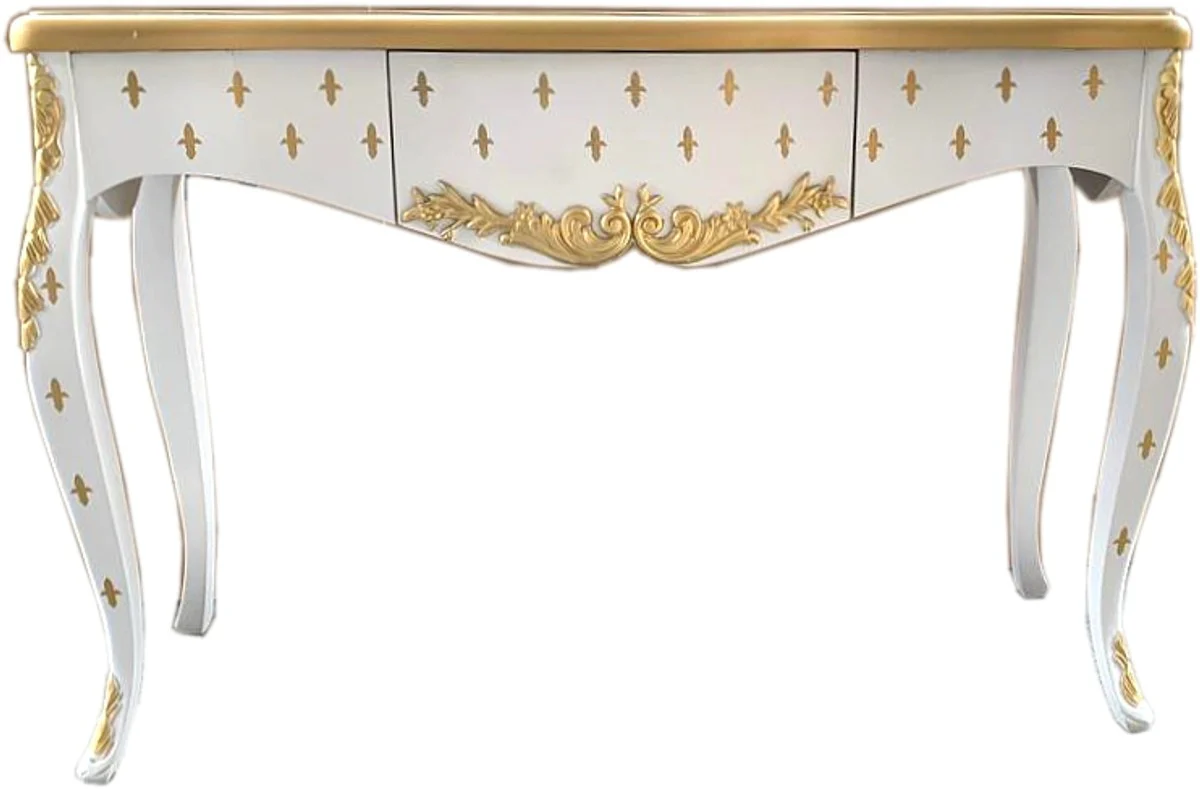 Consola barroca de lujo Casa Padrino de oro blanco con caj¨®n 120 x 40 x h. 85 cm - Mesa consola barroca