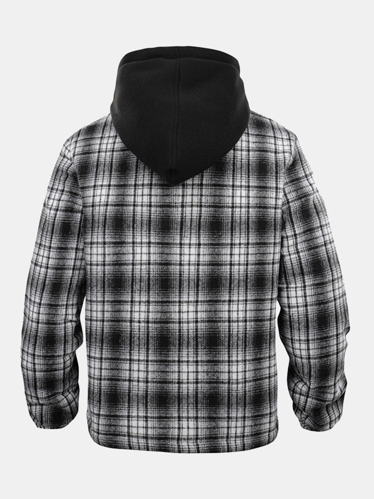 Quilted Lined Flannel Hooded Plaid Coat