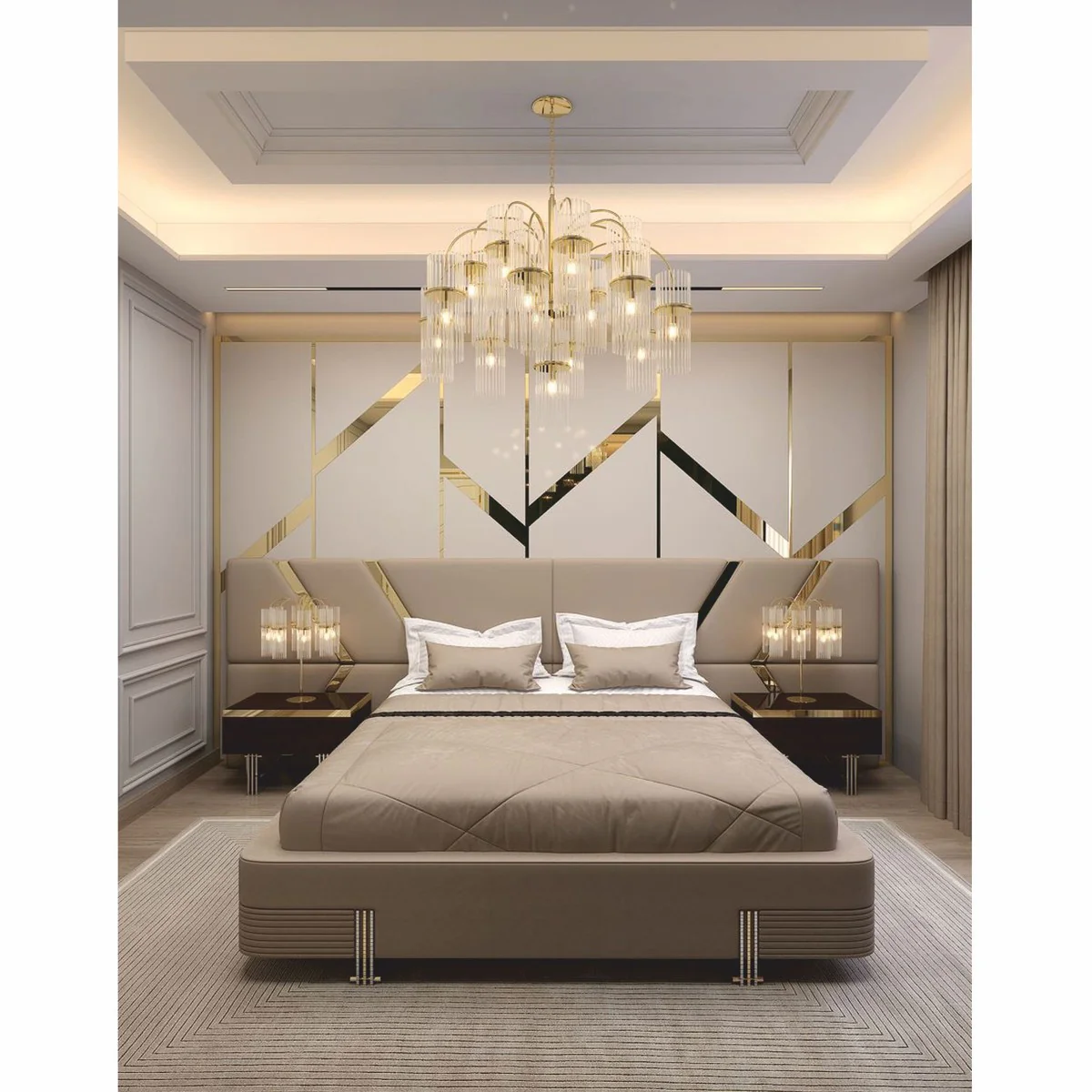 Casa Padrino cama doble de lujo beige / oro / plata - Muebles para hoteles y dormitorios