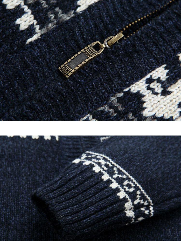 Christmas Geometric Print Zip Up Sweater