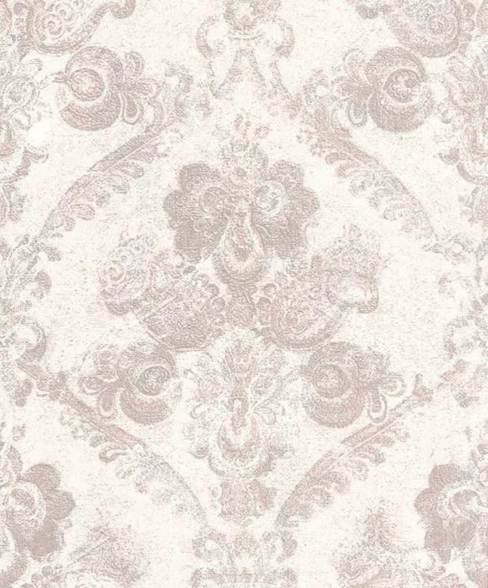 Casa Padrino papel pintado textil barroco blanco / rosa 10,05 x 0,53 m - Accesorios de Decoración de la Sala de Estar