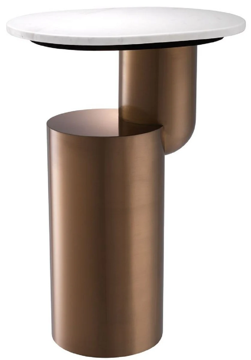 Casa Padrino mesa auxiliar de lujo de acero inoxidable con tablero de la mesa de m¨¢rmol blanco / cobre 43 x 35 x A. 62 cm - Muebles de Sala de Dise?o