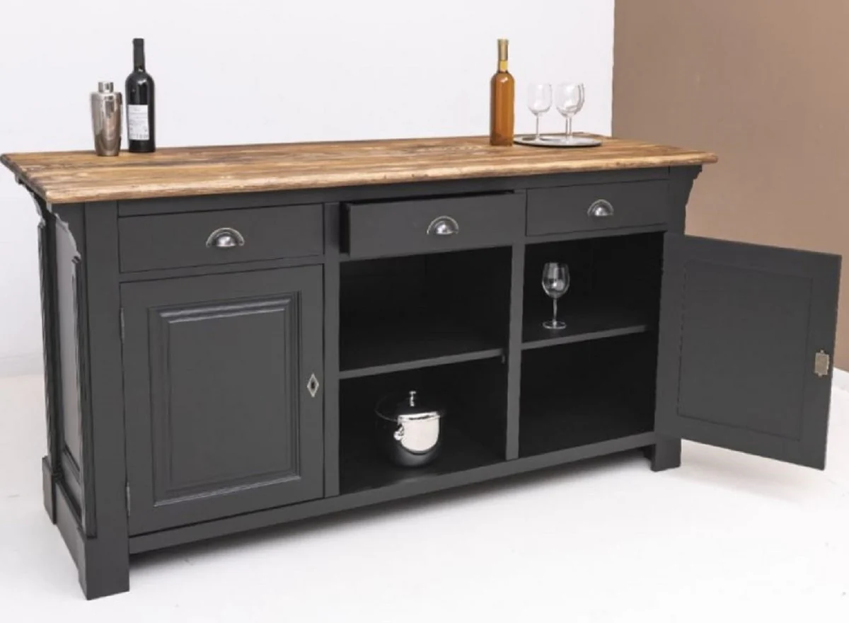 Casa Padrino barra de bar de estilo campestre negro / marr¨®n 191 x 68 x A. 95 cm - Mesa de bar de madera maciza - Muebles de bar de madera maciza en estilo campestre