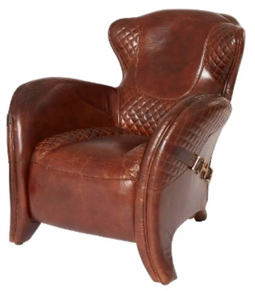 Casa Padrino Luxury Art Deco Genuine Leather Armchair Dark Brown 79 x 85 x H. 85 cm - Luxury Collection
