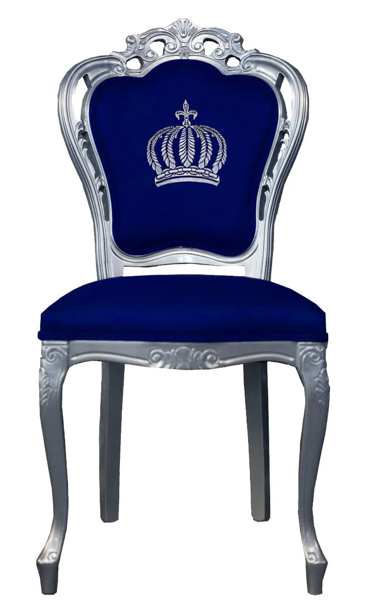 Pomp??s by Casa Padrino luxury baroque dining chair blue / silver - Pomp??s baroque chair designed by Harald Gl??ckler