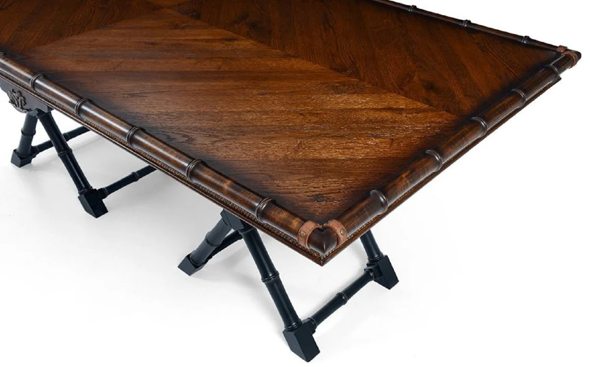 Casa Padrino Mesa de Comedor de Estilo Vintage de Lujo Marrón / Negro 215 x 108 x A. 78 cm - Mesa de Comedor Rectangular de Madera Maciza - Muebles de Comedor - Muebles de Estilo Vintage de Lujo