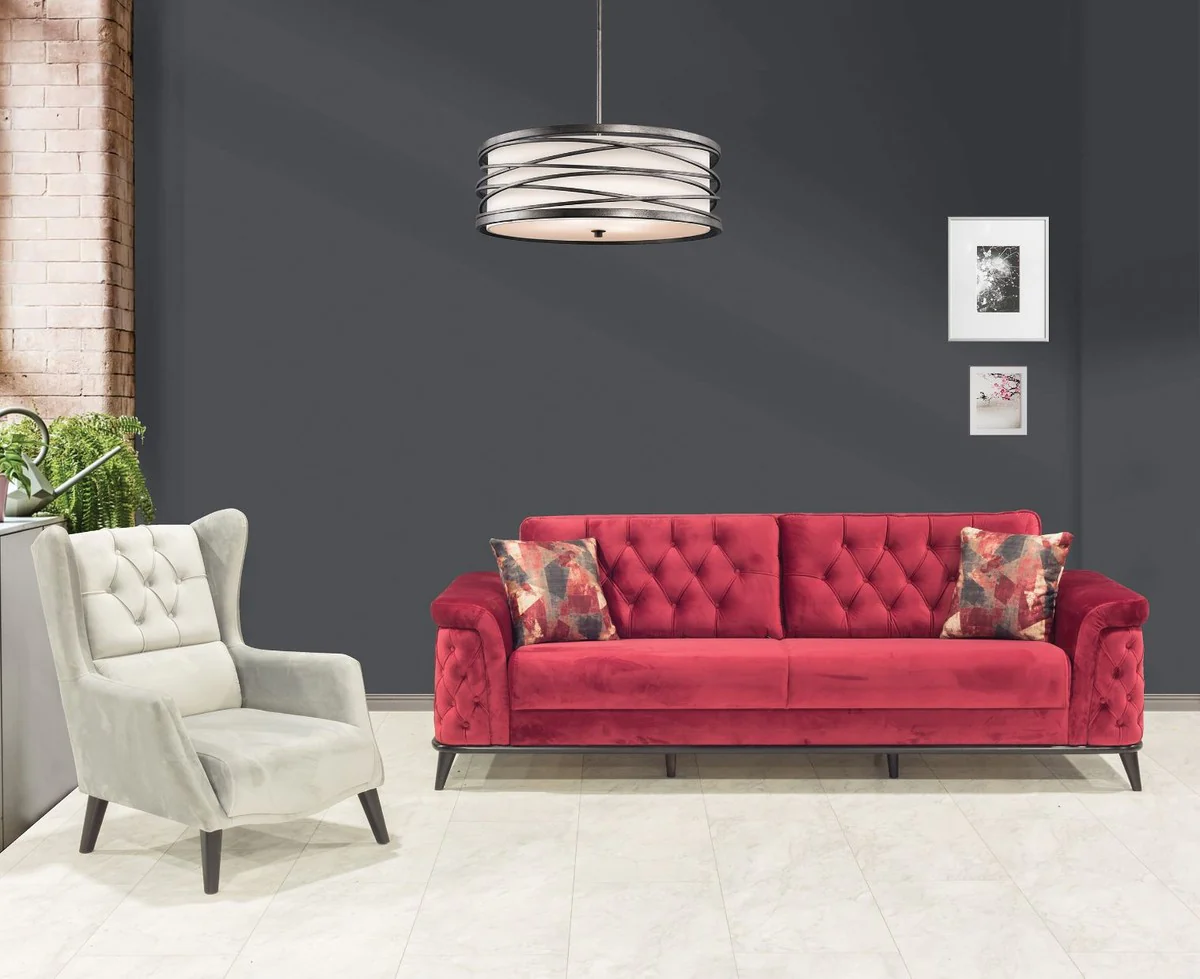 Casa Padrino sill¨®n orejero Chesterfield gris / negro 80 x 80 x A. 90 cm - Sill¨®n de sal¨®n moderno - Muebles de Sal¨®n Chesterfield