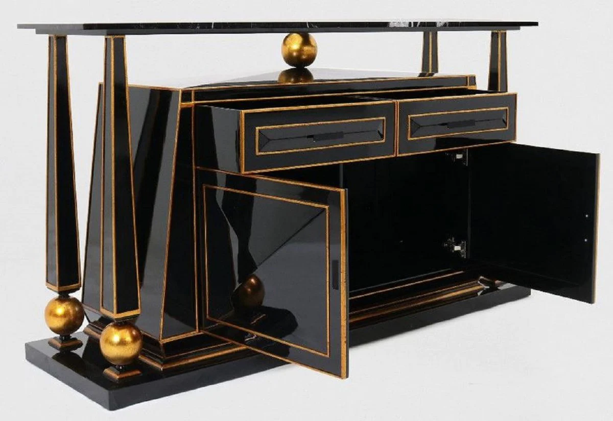 Casa Padrino aparador Art Deco de lujo negro / oro antiguo - Magn¨ªfico gabinete de madera maciza hecho a mano con encimera de m¨¢rmol - Muebles Art Deco
