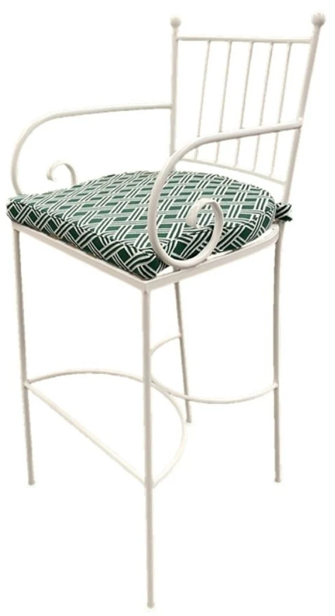 Casa Padrino silla de bar de lujo Art Nouveau de hierro forjado con reposabrazos blanco / verde A. 117 cm