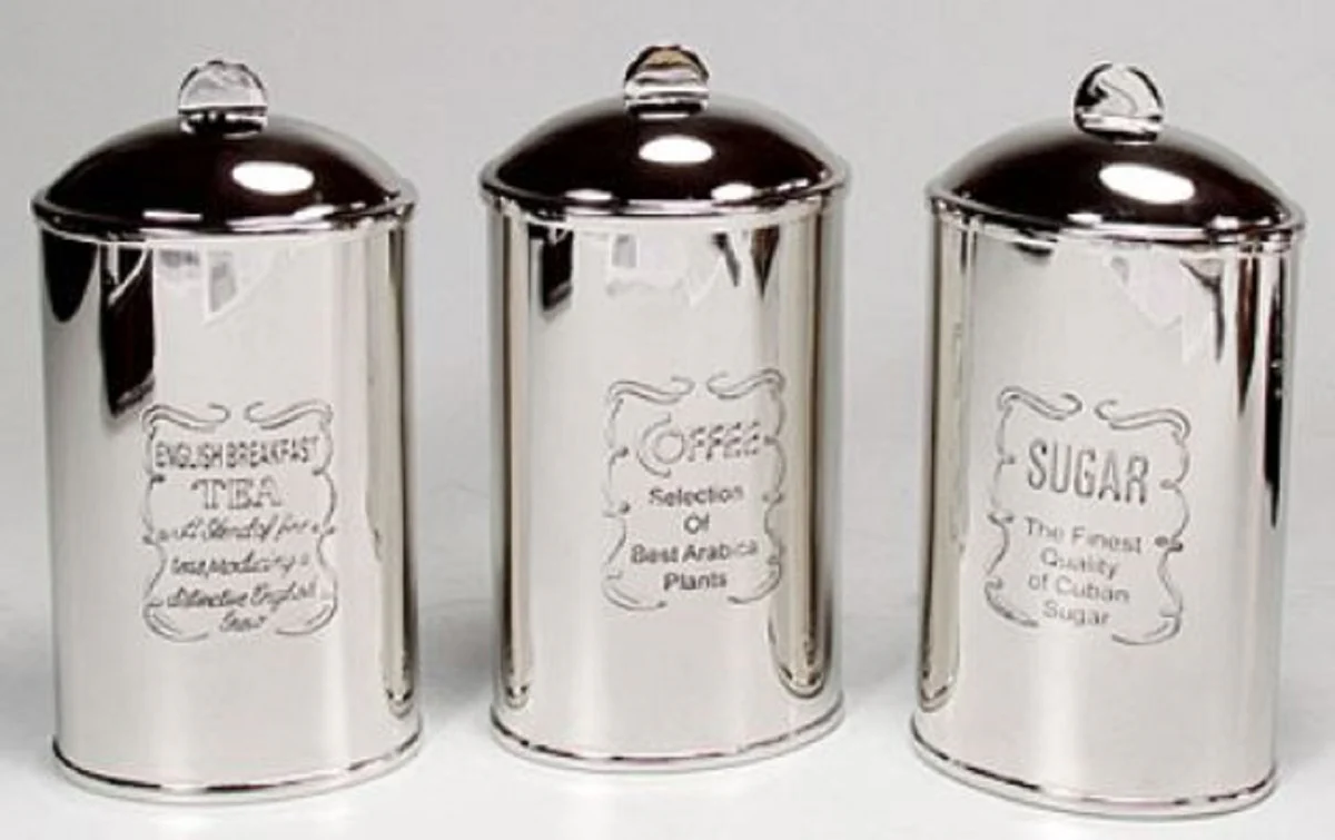 Casa Padrino conjunto latas de azúcar de café de té de lujo de latón plata 9 x 6 x H. 15 cm - Calidad de Lujo