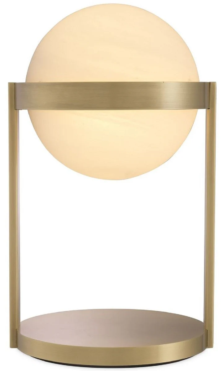 Casa Padrino lámpara de mesa de lujo latón antiguo / blanco Ø 22 x A. 38 cm - Lámpara de escritorio con pantalla redonda de vidrio - Luces de Lujo